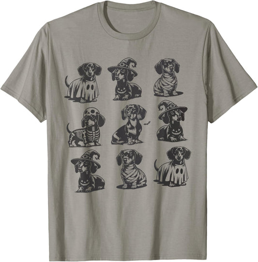 Retro Dachshund Witch Dog Spooky Season Halloween Funny T-Shirt - T-Shirt | Sand