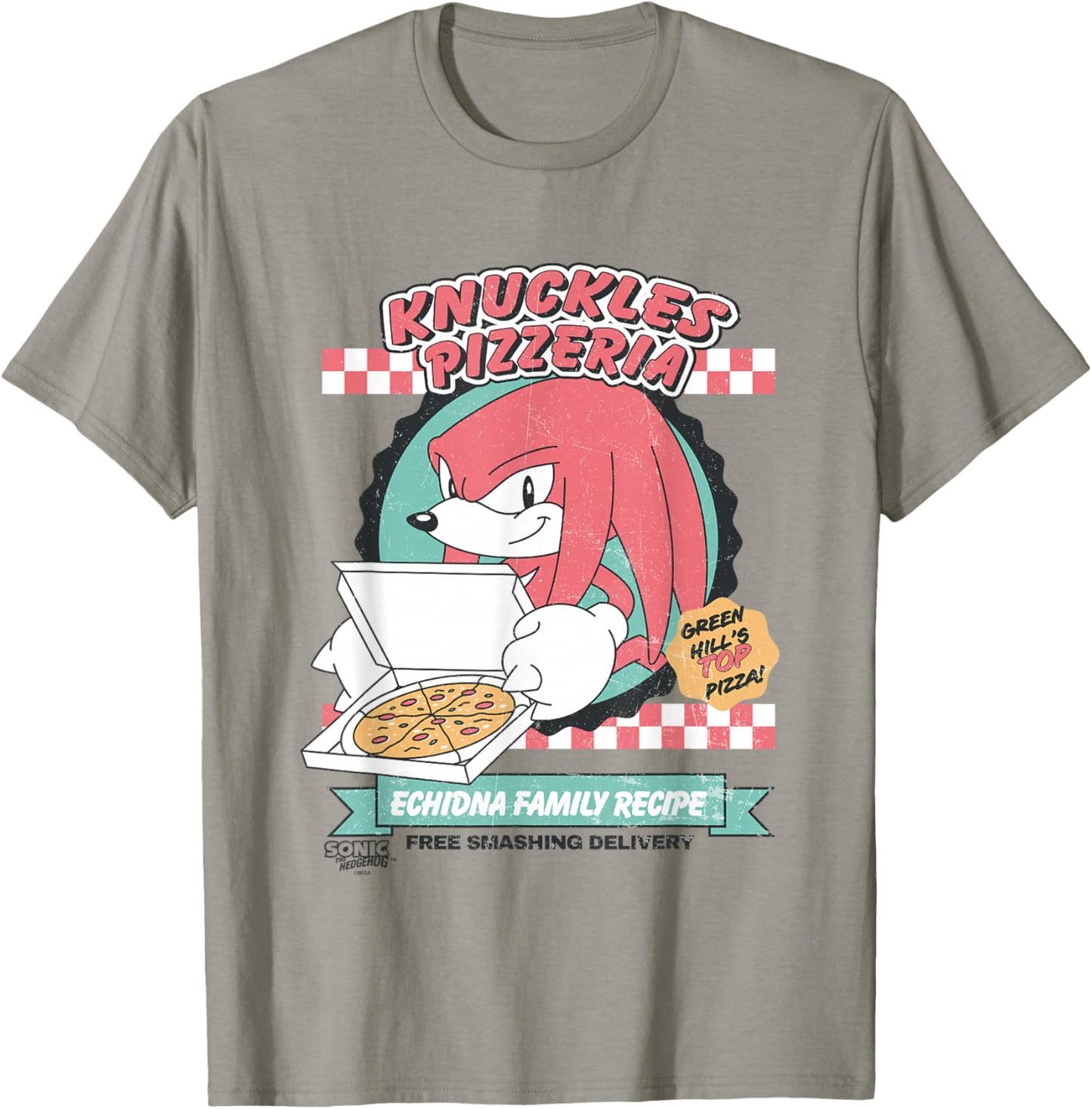 Sonic The Hedgehog Knuckles Pizzeria Top Pizza Vintage Ad T-Shirt - T-Shirt | Sand