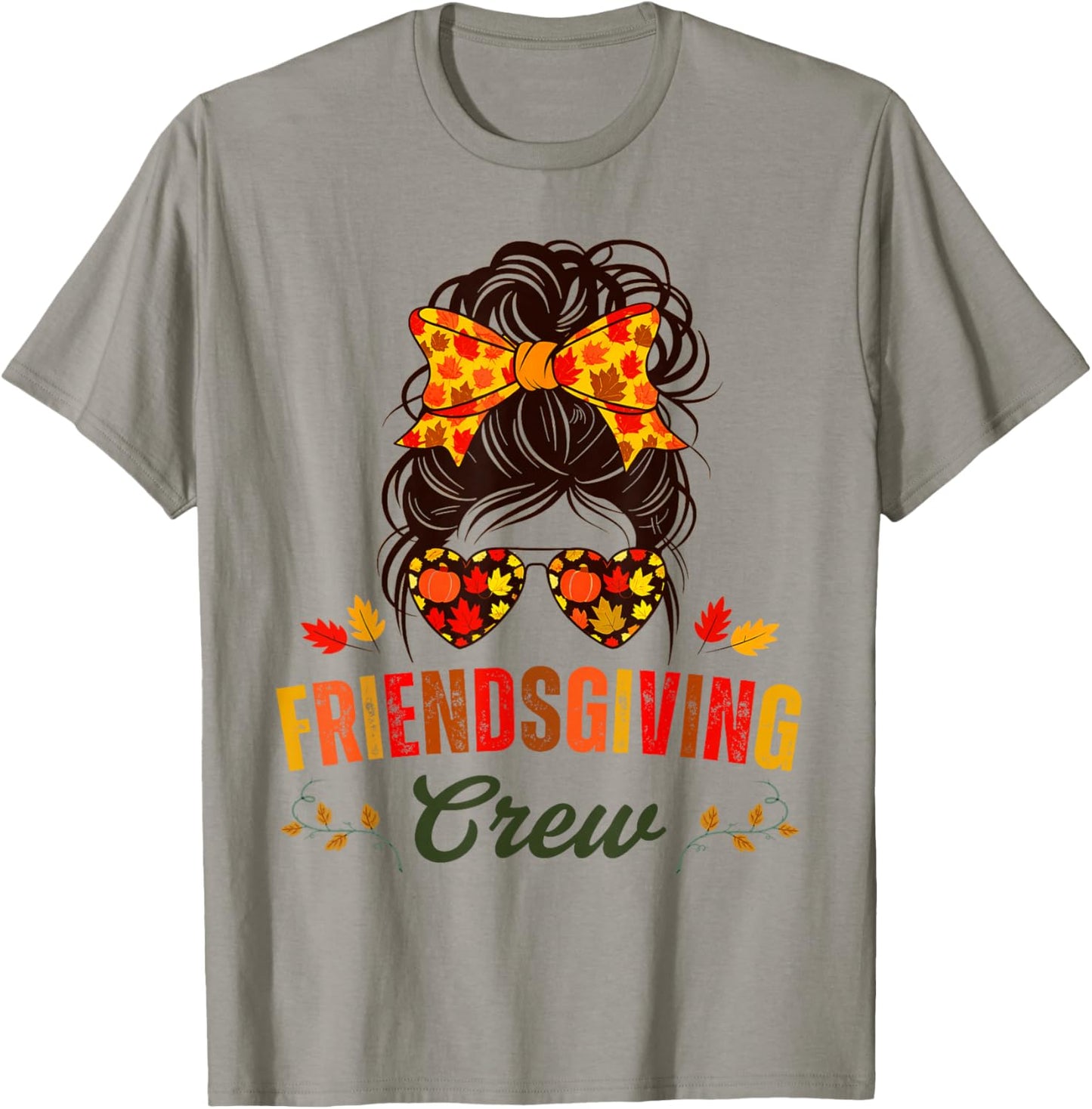 Friendsgiving Crew Fall Autumn Thanksgiving 2024 Messy Bun T-Shirt - T-Shirt | Sand