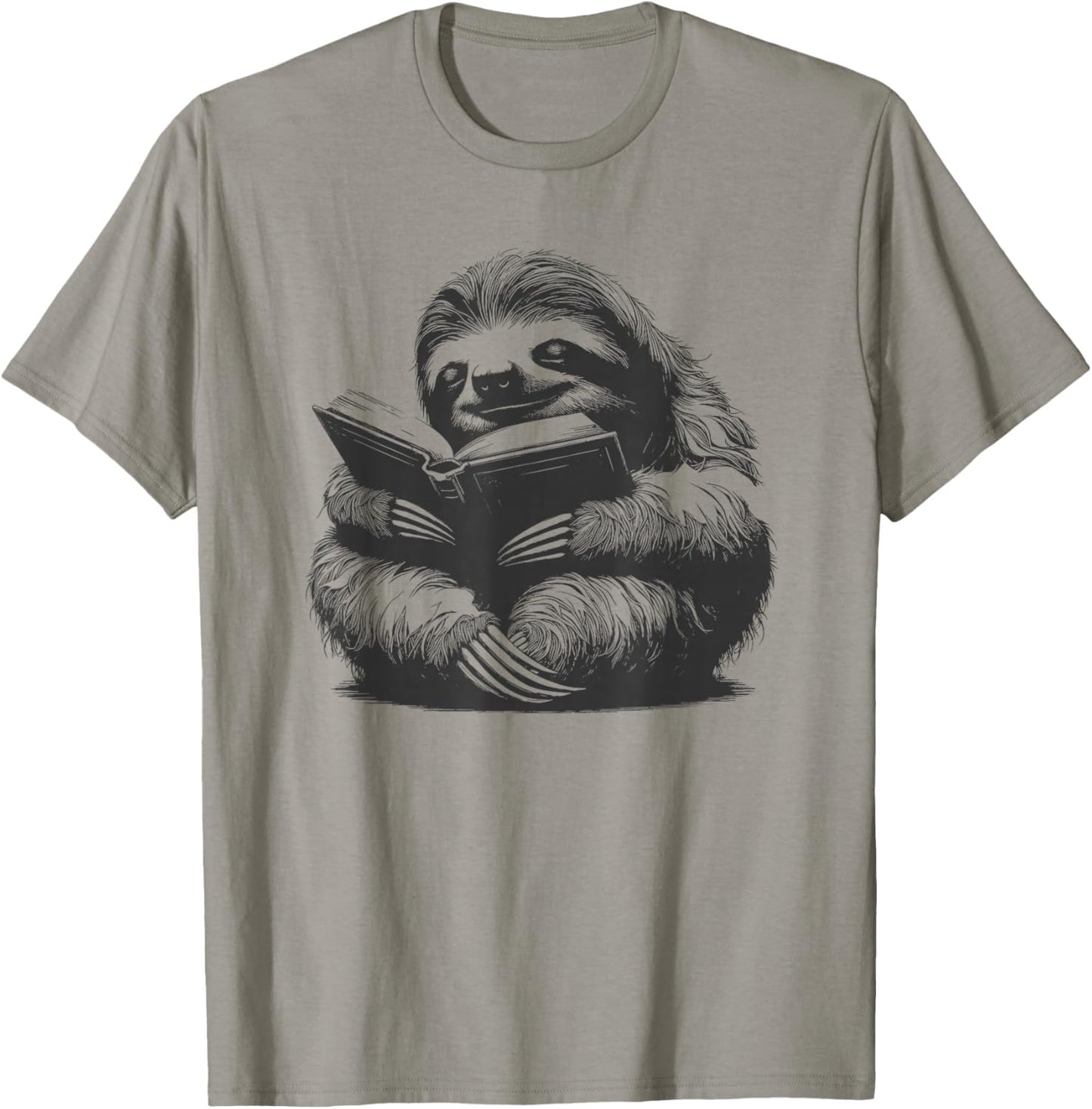 Sleepy Sloth Reading Book Cute Vintage Animal Graphic T-Shirt T-Shirt - T-Shirt | Sand