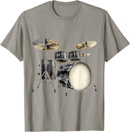 Drumset Music Instrument Motif Illustration Drumset T-Shirt - T-Shirt | Sand