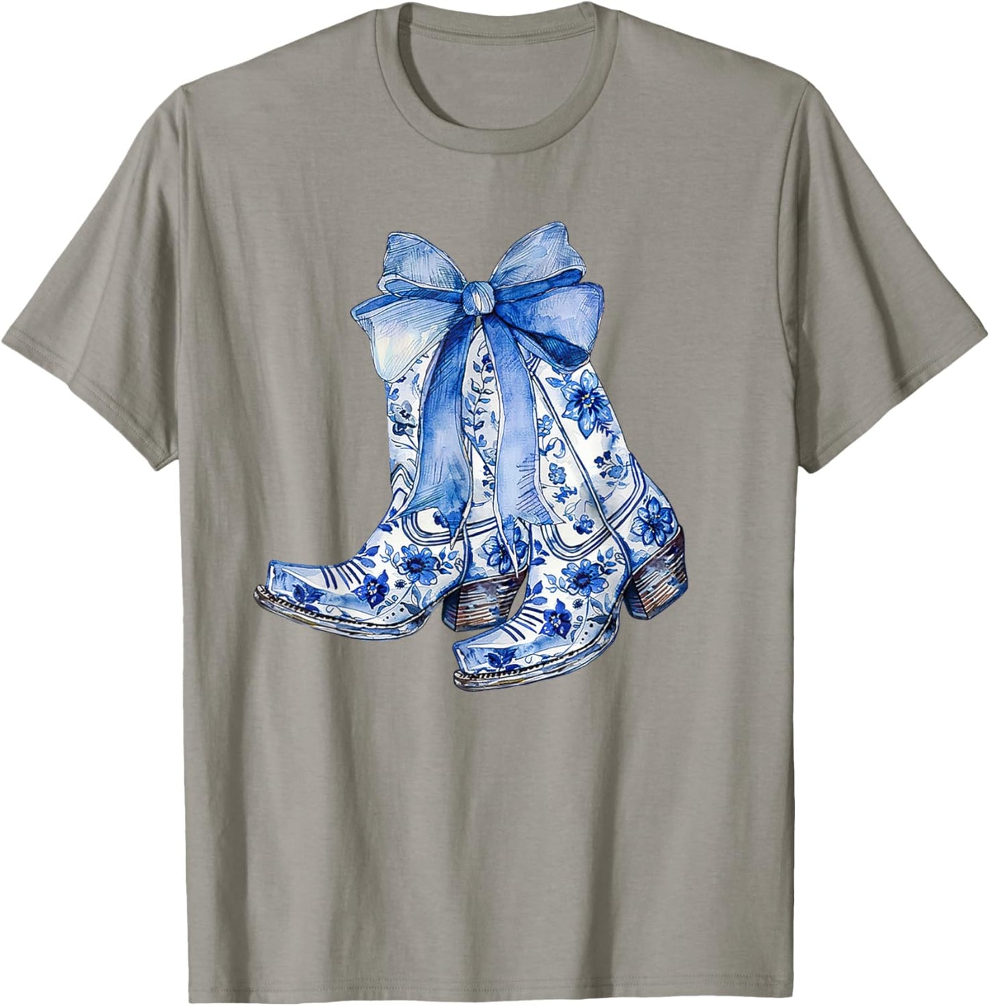 Blue and White Coastal Cowgirl Boot T-Shirt - T-Shirt | Sand