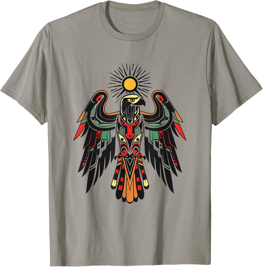 Eagle Tribal Art Shop Thunderbird Eagle Native American Tribal Art , -Adults & Kids, Grey, Small, Short Sleeve T-Shirt - T-Shirt | Sand