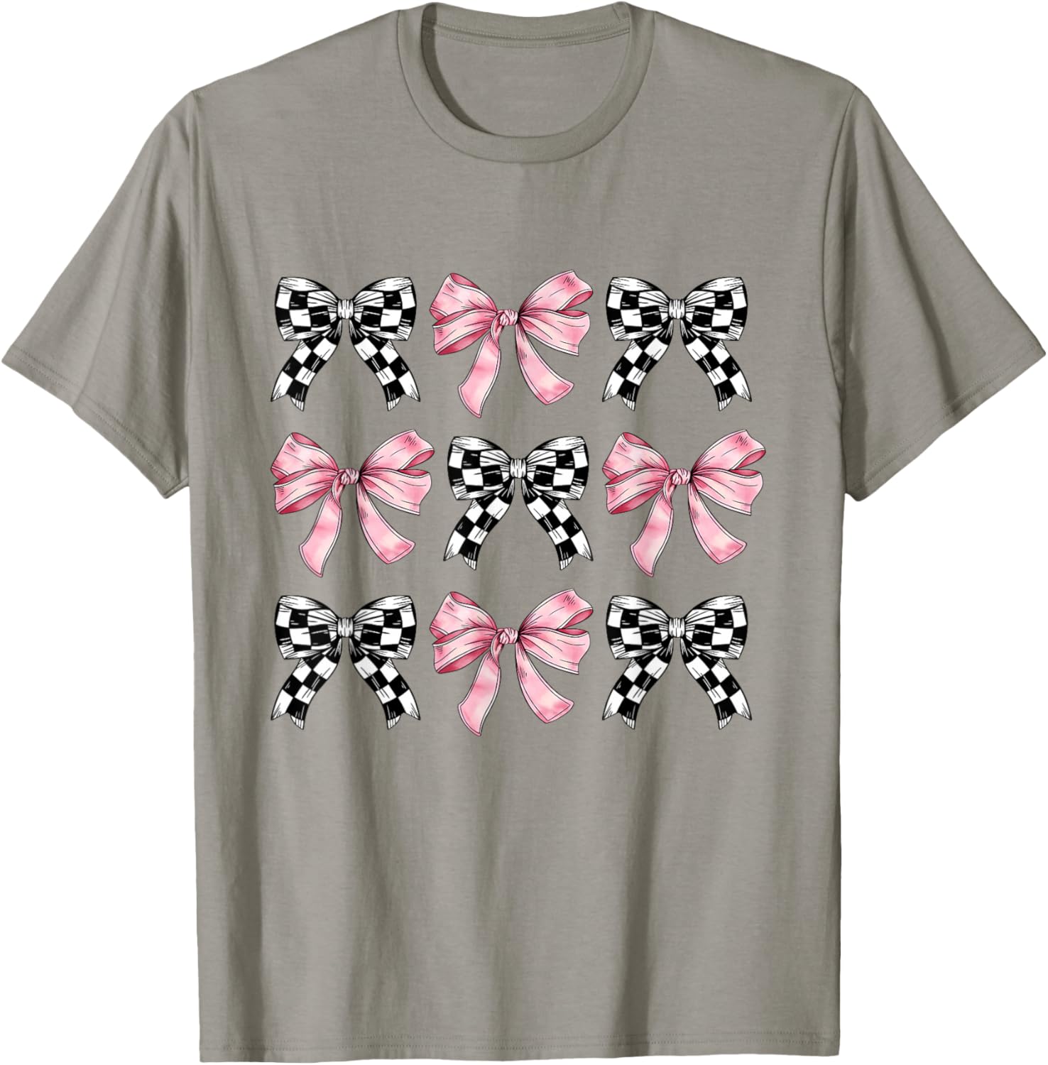 Checkered Pink Bows and Girls Cute Clean Girl T-Shirt - T-Shirt | Sand