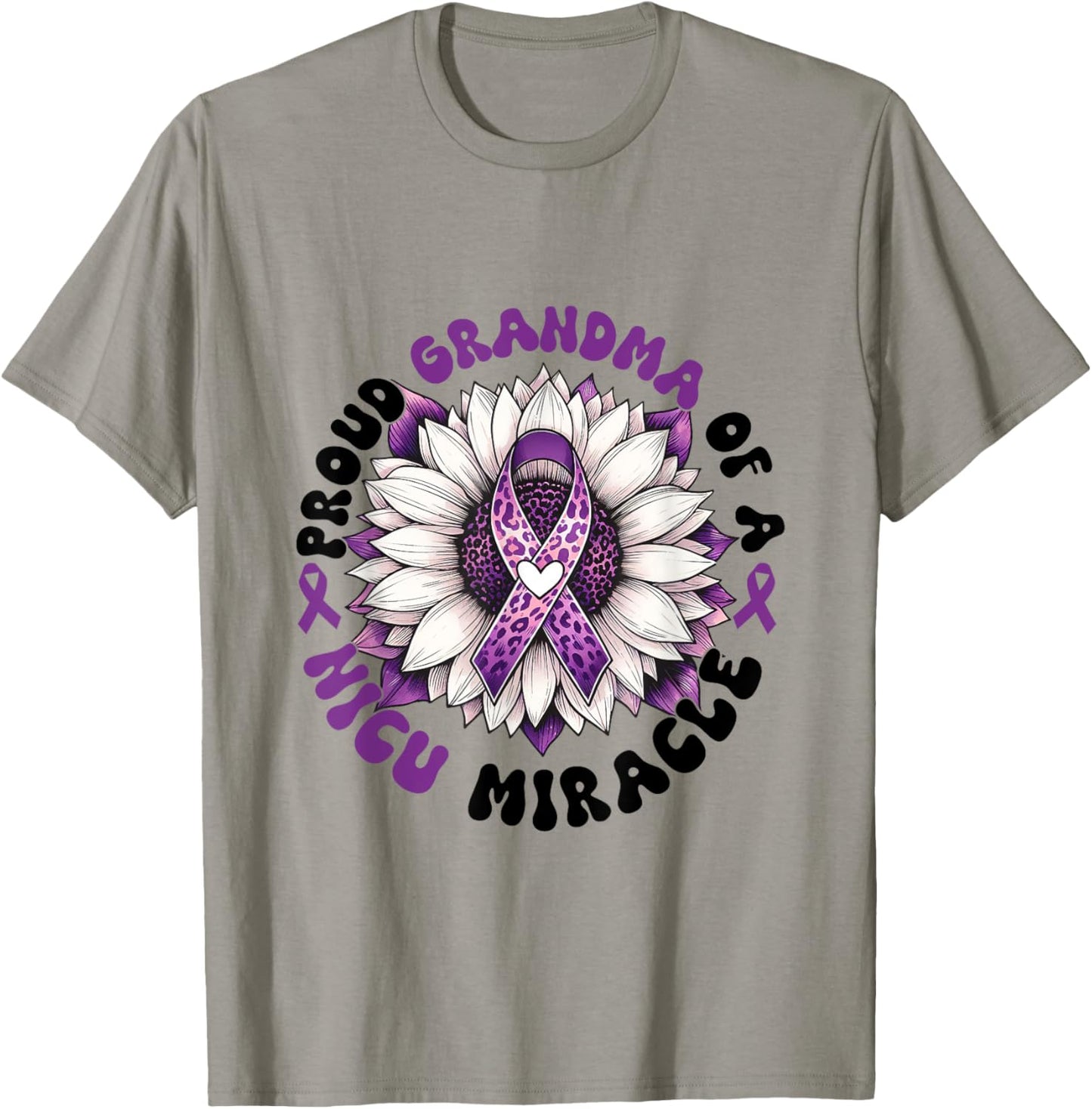 Proud Grandma Of A NICU Miracle Sunflower Prematurity Month T-Shirt - T-Shirt | Sand