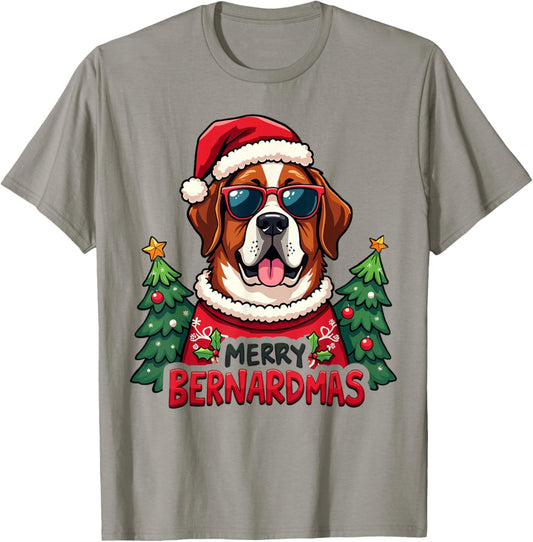 Merry Bernardmas Cute Saint Bernard Christmas Holiday T-Shirt - T-Shirt | Sand