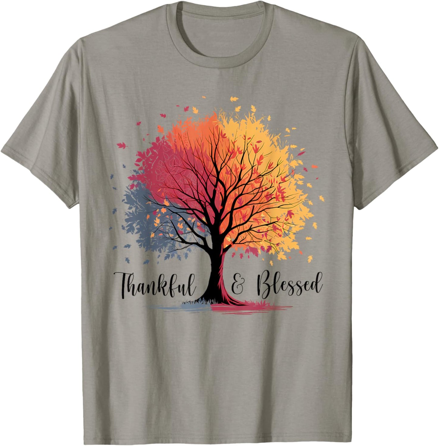 Thankful Blessed Woodland Journey Heathered Thanksgiving T-Shirt - T-Shirt | Sand
