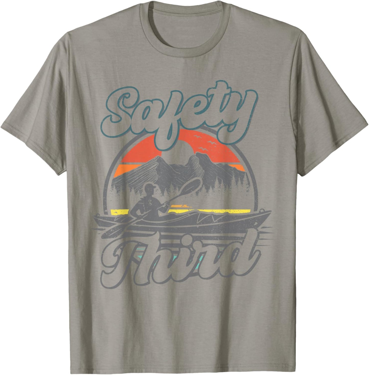 Safety Third Kayak Boating Retro Kayaking Funny Men T-Shirt - T-Shirt | Sand