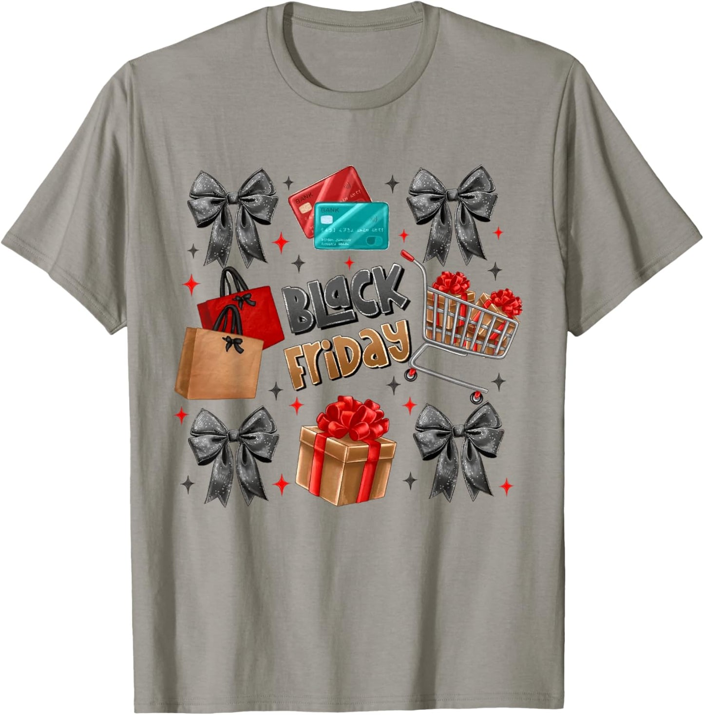 Black Coquette Bow Friday Shopping Crew Christmas Squad T-Shirt - T-Shirt | Sand