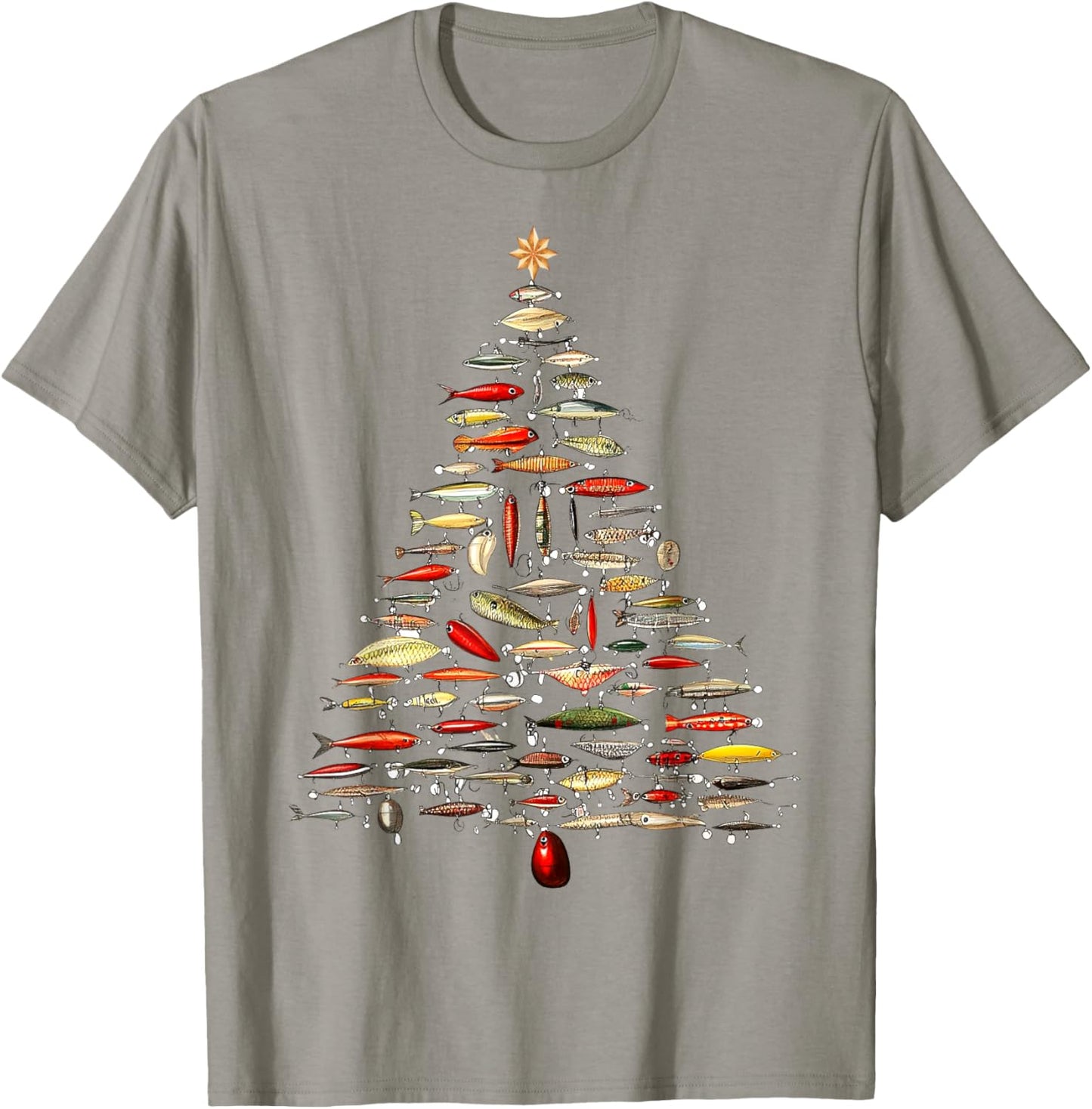 Fishing Lure Christmas Tree Fish Fly Fisherman Ocean Sport T-Shirt - T-Shirt | Sand