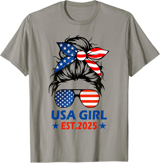 Us Citizen Est 2025 New Citizenship American USA Girl 2025 T-Shirt - T-Shirt | Sand