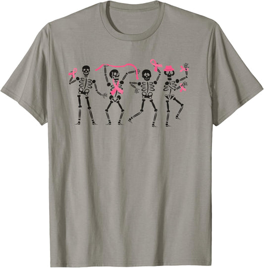 Pink Ribbon Breast Cancer Awareness Skeleton Women Men Kids T-Shirt - T-Shirt | Sand