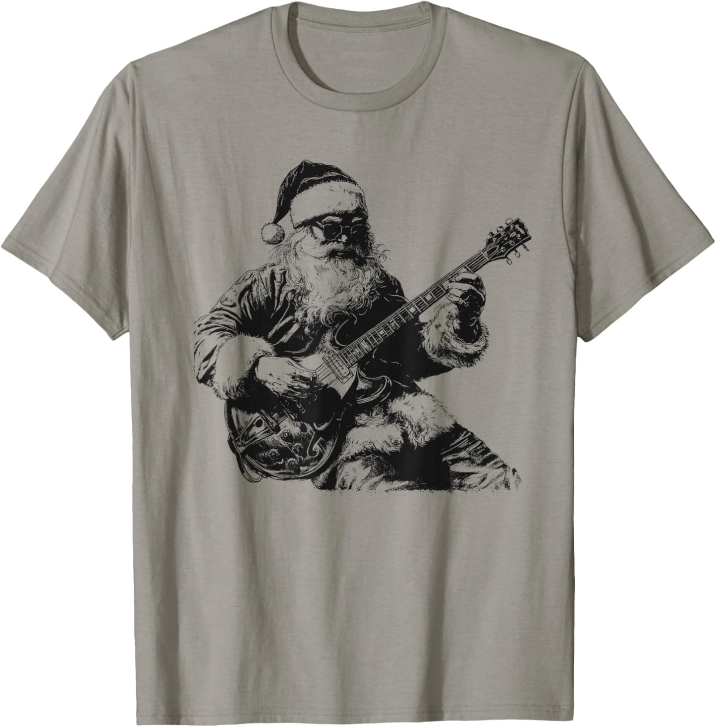Christmas Rock Santa Rock and Roll Guitar Lover T-Shirt - T-Shirt | Sand