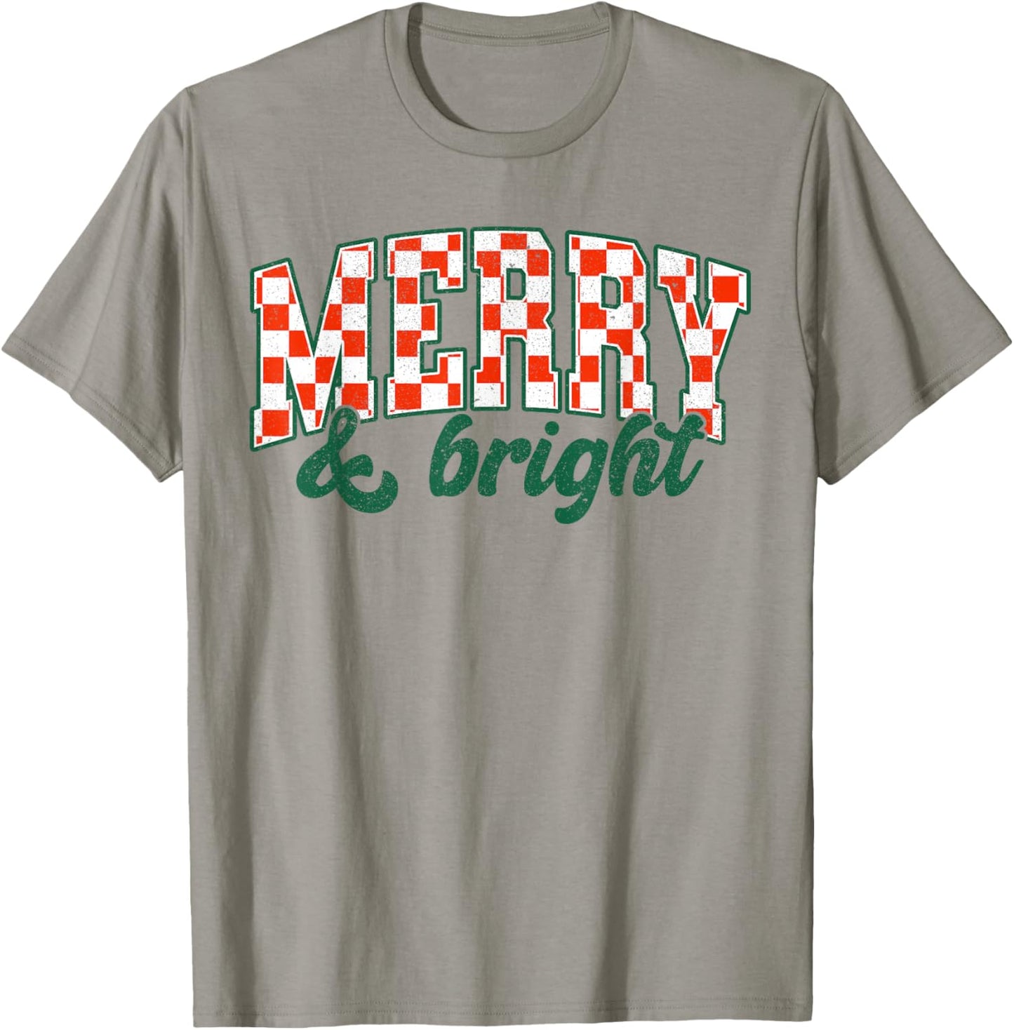 Merry Xmas Bright Cute Christmas Checkered Holiday Men Women T-Shirt - T-Shirt | Sand