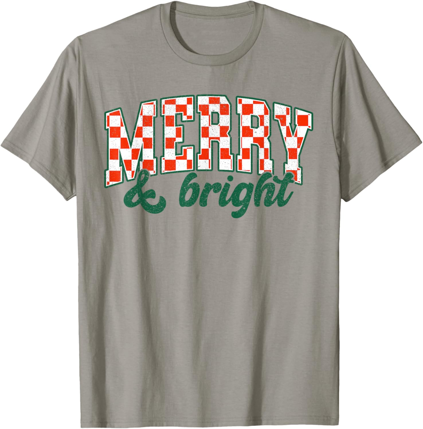 Merry Xmas Bright Cute Christmas Checkered Holiday Men Women T-Shirt - T-Shirt | Sand