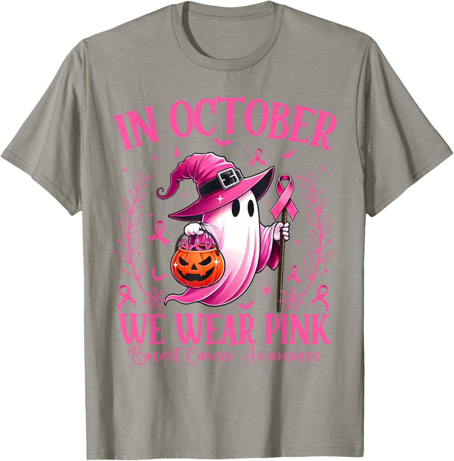 In October We Wear Pink Breast Cancer Awareness Halloween T-Shirt - T-Shirt | Sand