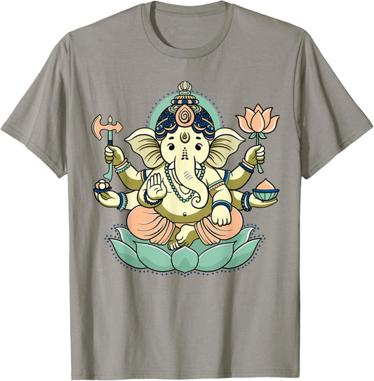 Ganesha Lotus Meditation – Spiritual Hindu Deity Design T-Shirt - T-Shirt | Sand