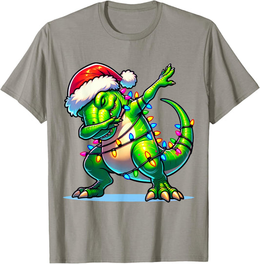 Christmas Dinosaur Boys Dabbing T Rex Santa Xmas Funny T-Shirt - T-Shirt | Sand