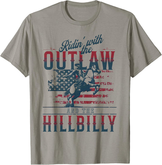 Cowboys Ridin with The Outlaw and The Hillbilly T-Shirt - T-Shirt | Sand