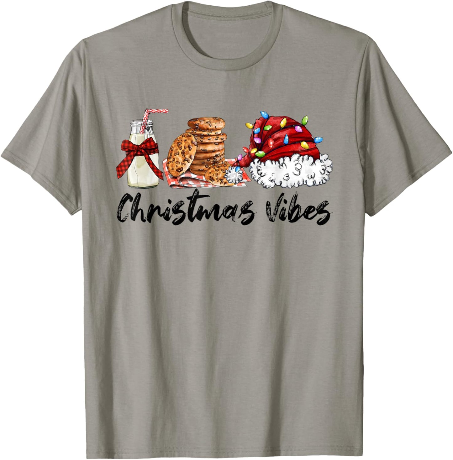 Christmas Vibes Santa Milk and Cookies Xmas Lights T-Shirt - T-Shirt | Sand