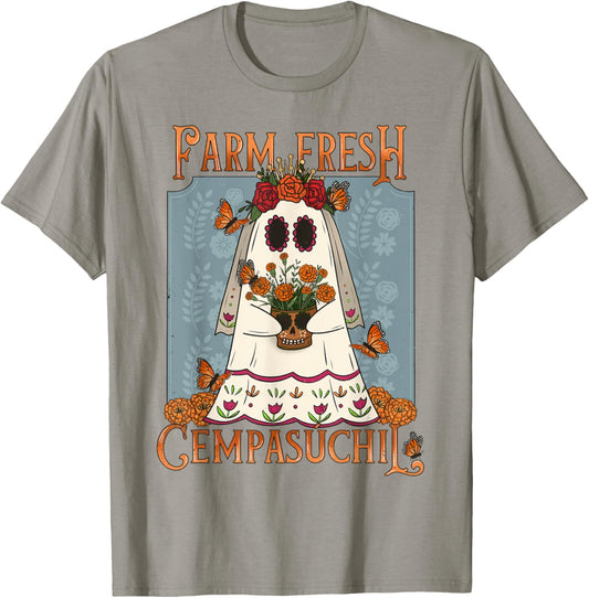 Farm Fresh Cempasuchil Ghost Orange Plants Love Halloween T-Shirt - T-Shirt | Sand
