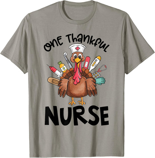 Groovy One Thankful Nurse Thanksgiving Turkey Funny Nursing T-Shirt - T-Shirt | Sand