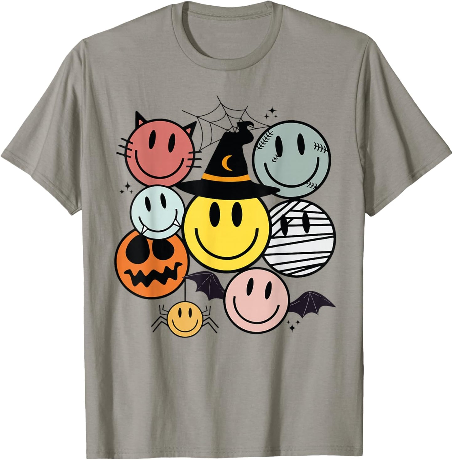 Funny Halloween Smile Face Retro Spooky Men Women Boy Girl T-Shirt - T-Shirt | Sand