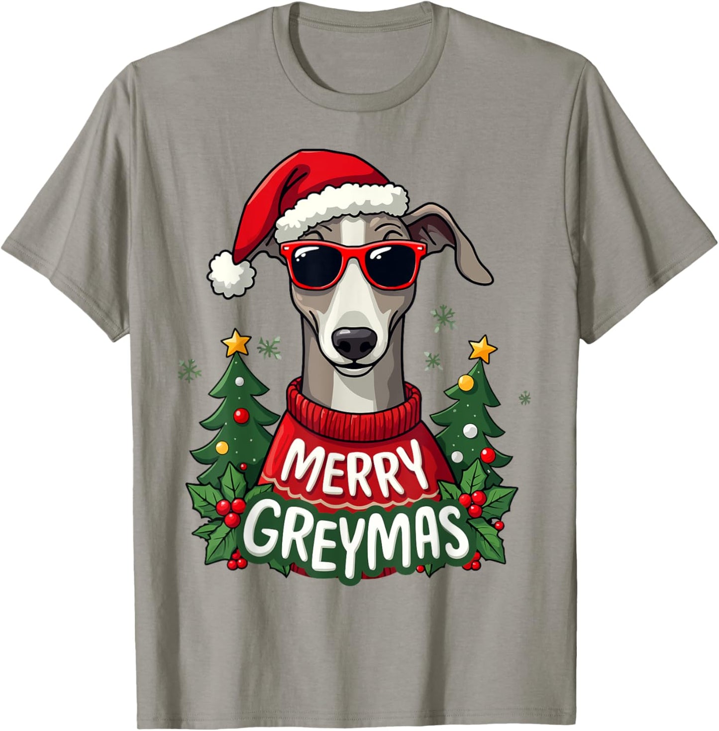 Merry Greymas Cute Greyhound Dog Christmas Holiday T-Shirt - T-Shirt | Sand