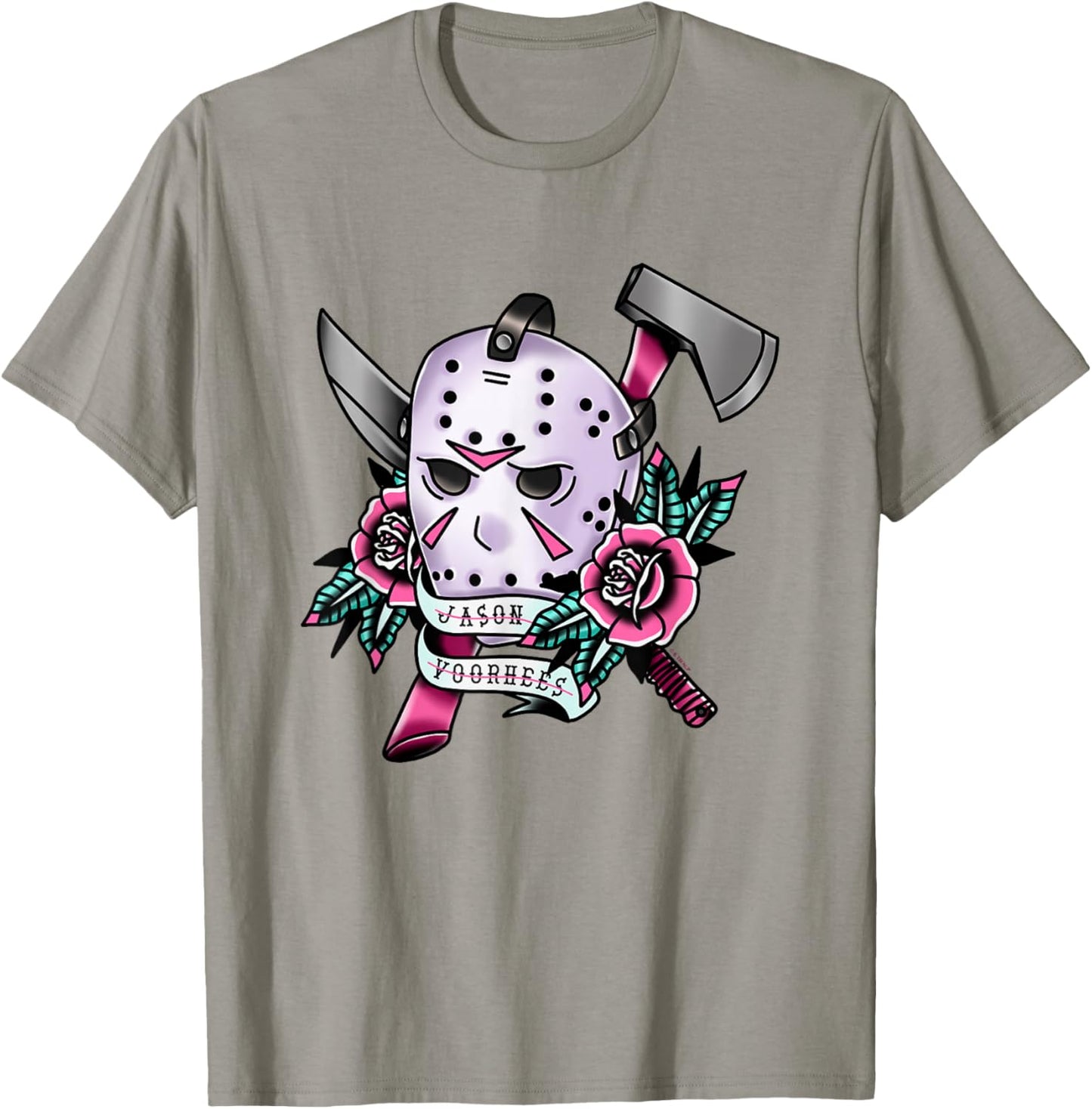 Friday The 13th Jason Voorhees Mask Tattoo Style Chest Logo T-Shirt - T-Shirt | Sand