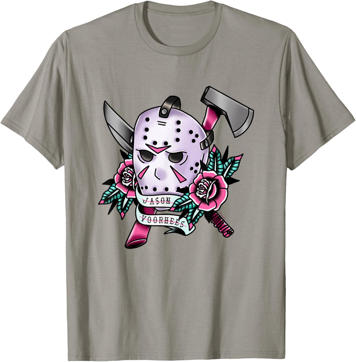 Friday The 13th Jason Voorhees Mask Tattoo Style Chest Logo T-Shirt - T-Shirt | Sand