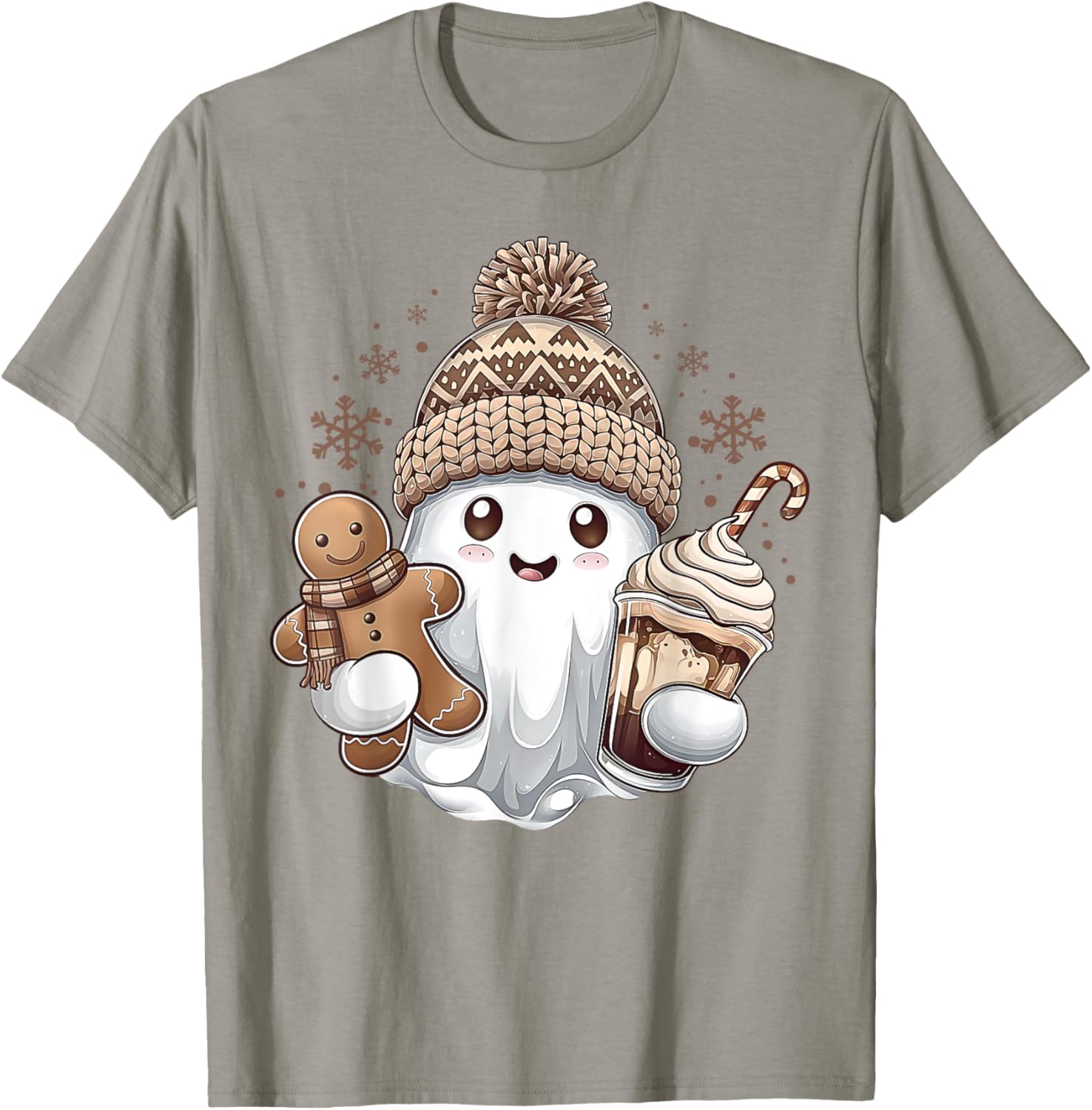 Cute Christmas Ghost Coffee Gingerbread Boojee Xmas Holiday T-Shirt - T-Shirt | Sand
