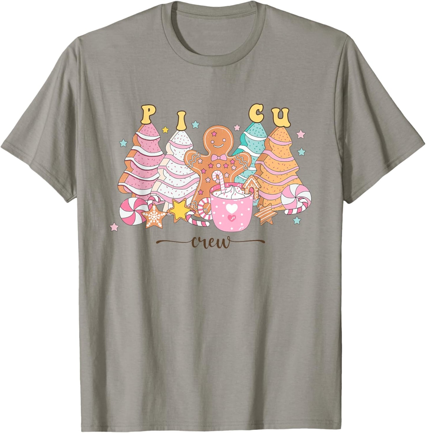 PICU Nurse Christmas Tree Gingerbread Pediatric ICU Nurse T T-Shirt - T-Shirt | Sand