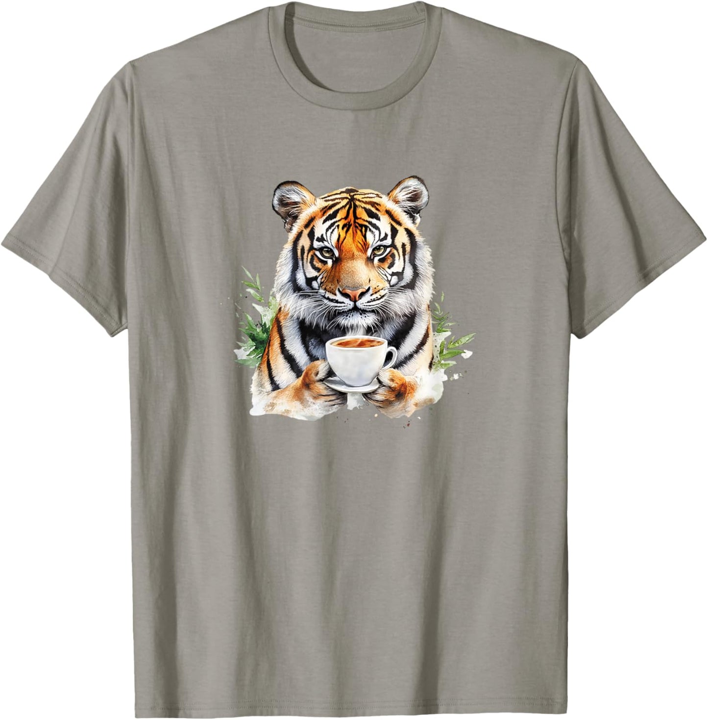 Animals Drinking Coffee - A Cute Tiger Holding A Coffee T-Shirt - T-Shirt | Sand