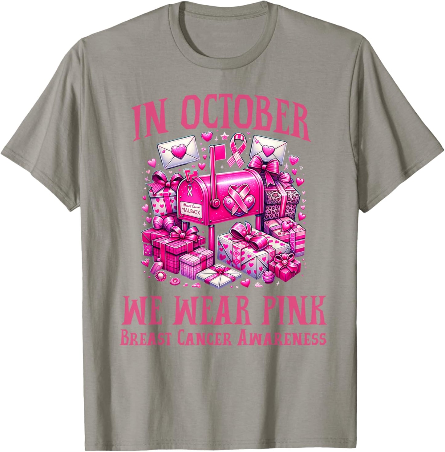 October We Wear Pink Breast Cancer Awareness Postal Worker T-Shirt - T-Shirt | Sand