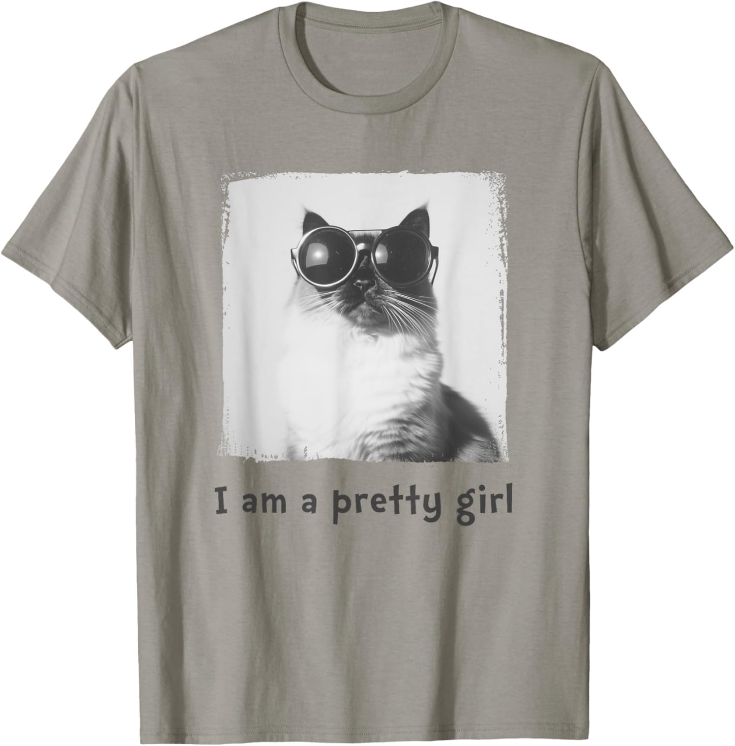 I Am A Pretty Girl Cool Stylish Cat with Sunglasses T-Shirt - T-Shirt | Sand