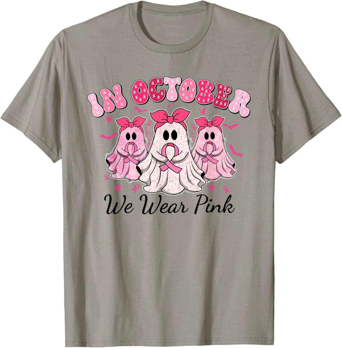Cute Spooky In October We Wear Pink Breast Cancer Awareness T-Shirt - T-Shirt | Sand