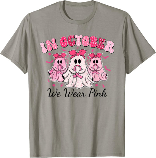 Cute Spooky In October We Wear Pink Breast Cancer Awareness T-Shirt - T-Shirt | Sand