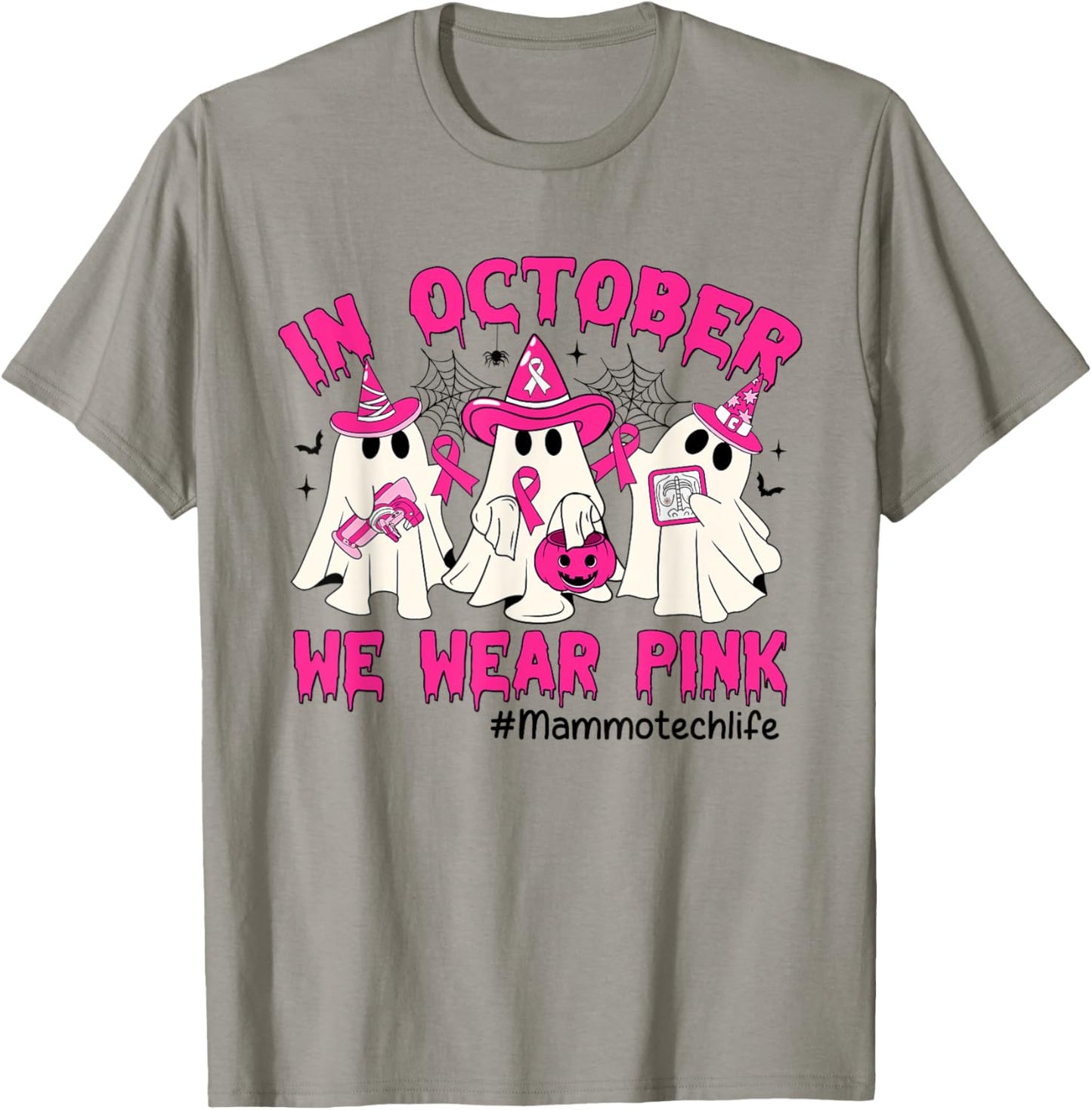 In October We Wear Pink Mammo Tech Life Breast Cancer T-Shirt - T-Shirt | Sand