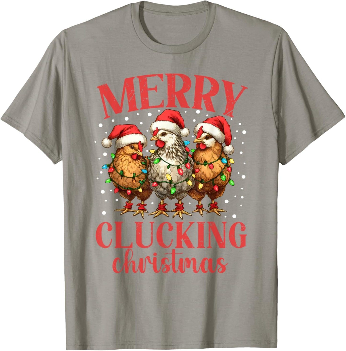 Merry Clucking Christmas Chicken Santa Hat Xmas Chicken Tree T-Shirt - T-Shirt | Sand