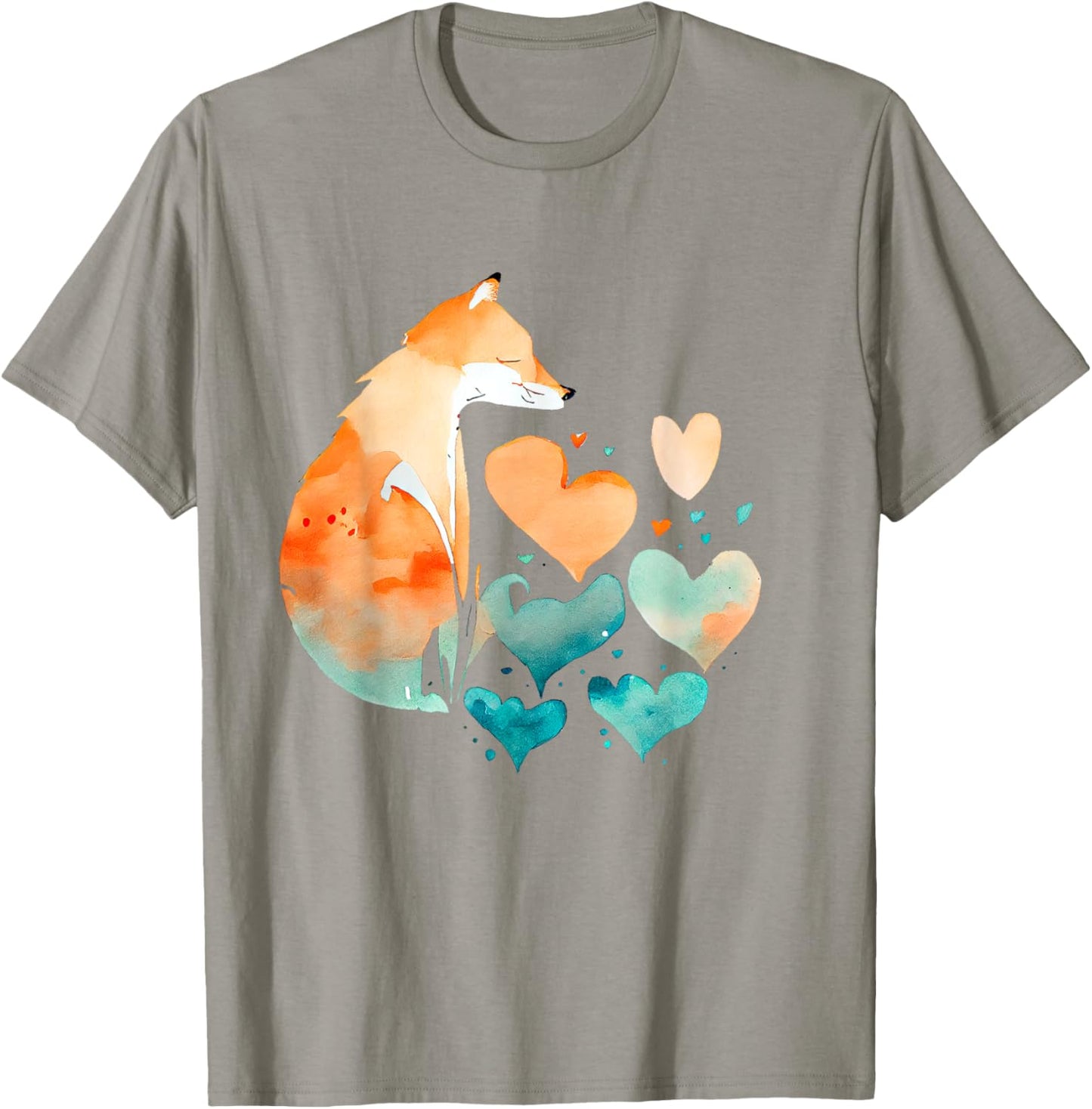 Fox With Hearts Watercolor Abstract Animal Art T-Shirt - T-Shirt | Sand