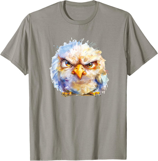 A Cute Little Bird With Angry Face In Watercolor T-Shirt - T-Shirt | Sand