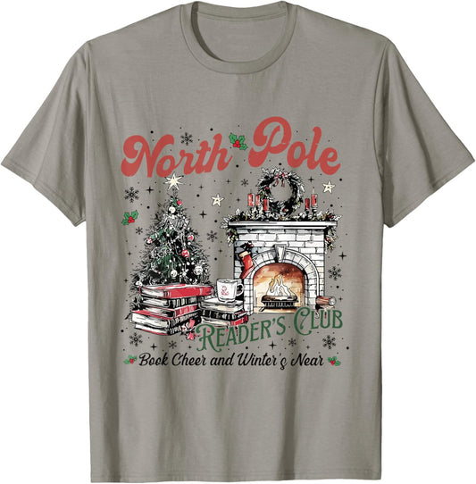North Pole Book Club Book Lover Bookish Bookworm Christmas T-Shirt - T-Shirt | Sand