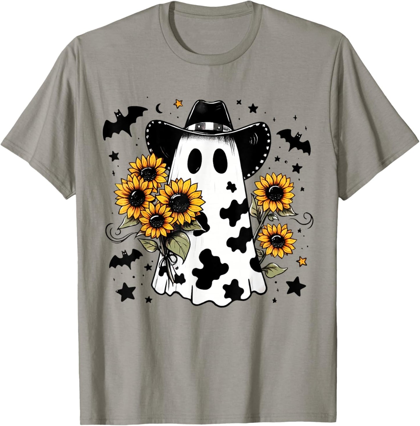 Cowboo Ghost Western Cowboy Sunflower Halloween Funny Boojee T-Shirt - T-Shirt | Sand