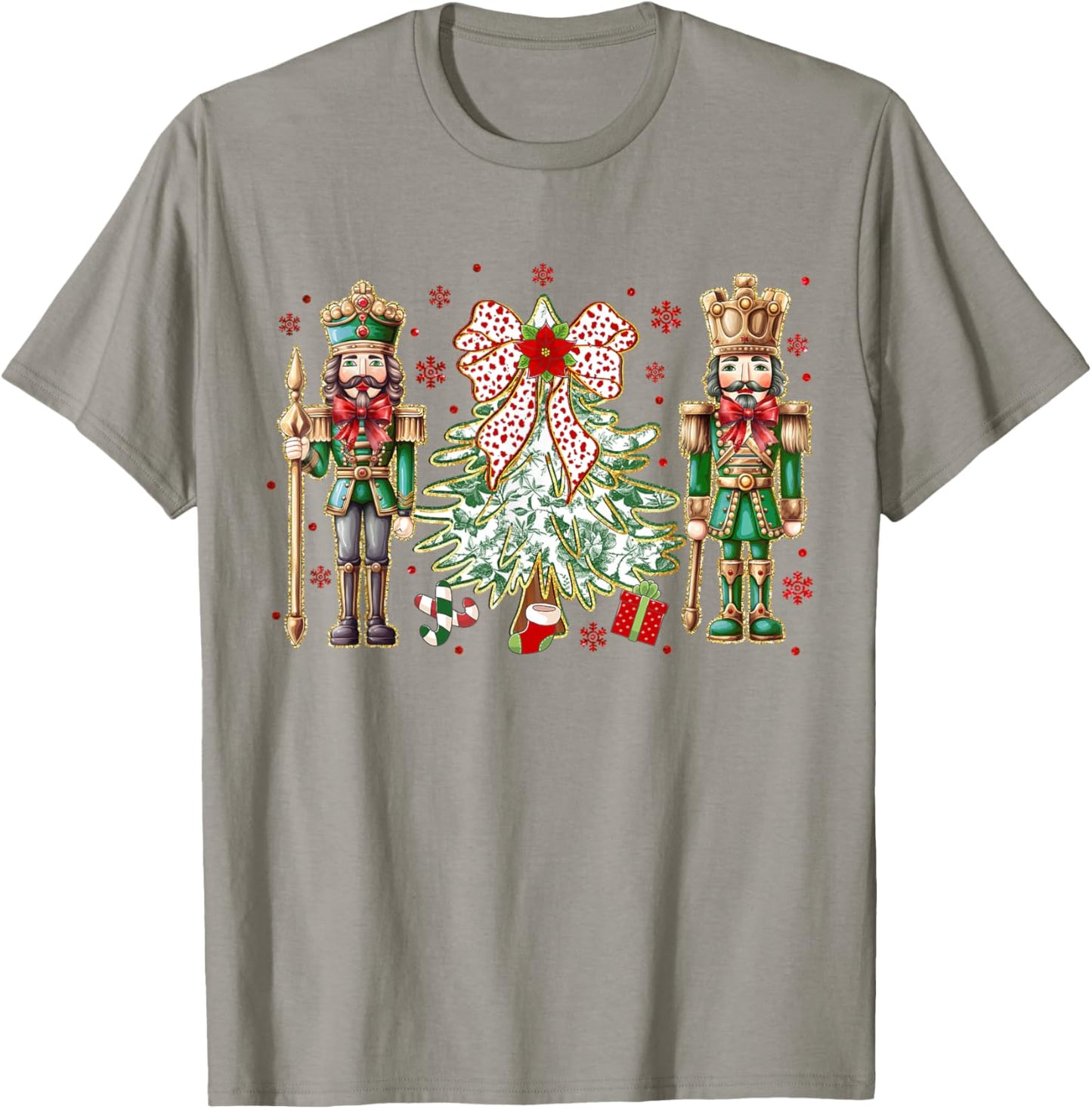 Chinoiserie Christmas Nutcracker Christmas Tree Coquette Bow T-Shirt - T-Shirt | Sand