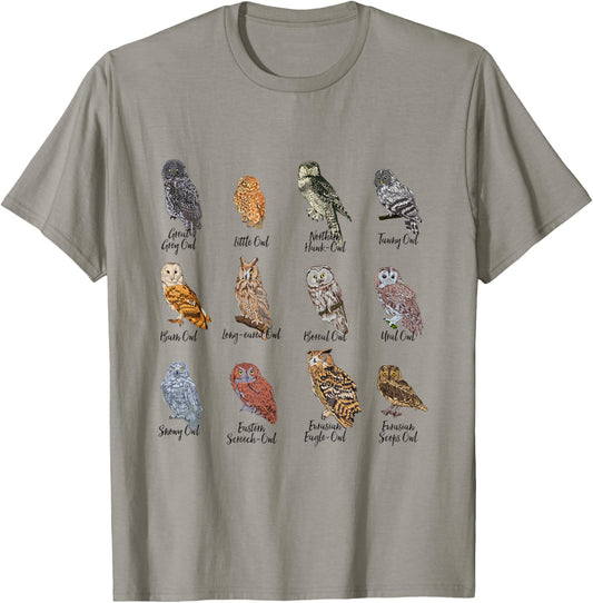 Owls of the World - Owl Species T-Shirt - T-Shirt | Sand