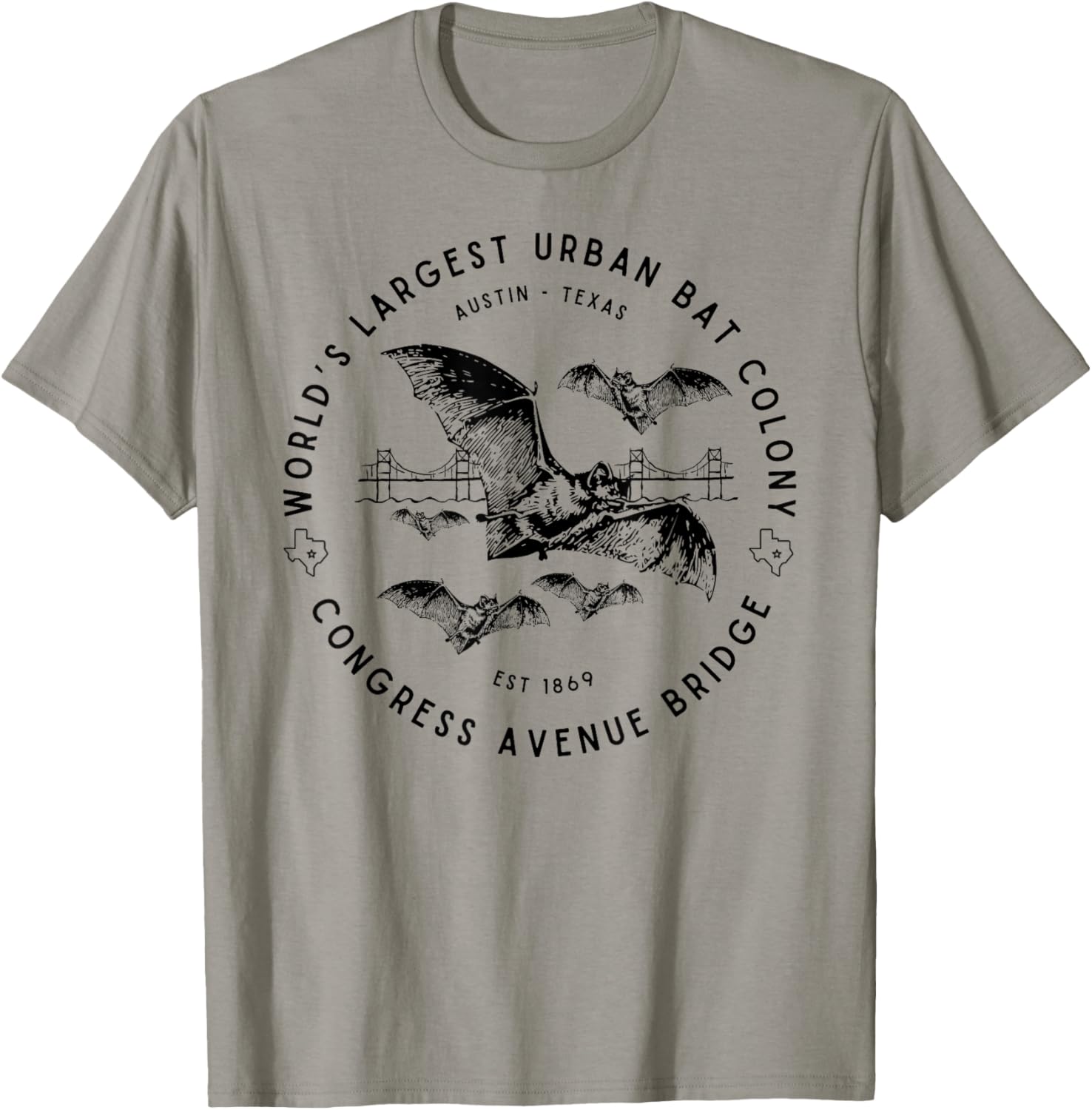 Congress Ave Bridge Austin Texas World's Largest Bat Colony T-Shirt - T-Shirt | Sand