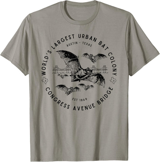 Congress Ave Bridge Austin Texas World's Largest Bat Colony T-Shirt - T-Shirt | Sand