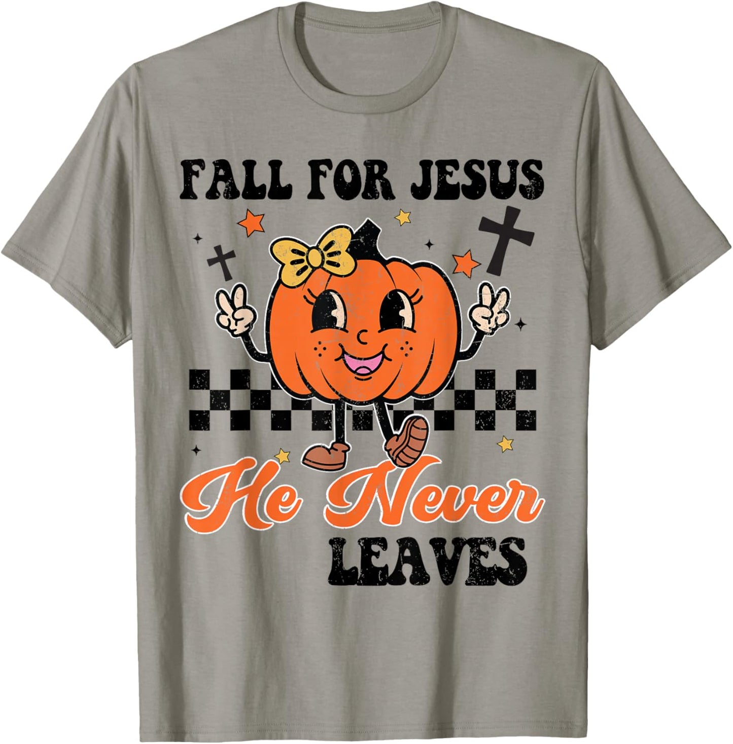 Girl Fall Jesus Never Leaves Thanksgiving Christian Outfit T-Shirt - T-Shirt | Sand