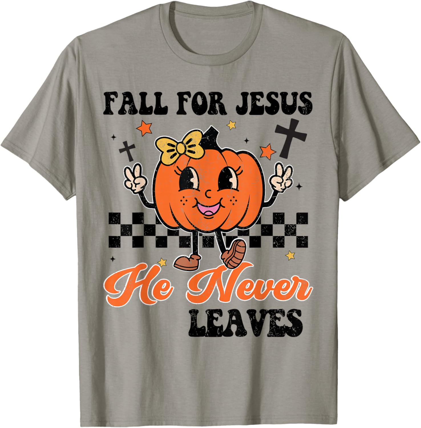Girl Fall Jesus Never Leaves Thanksgiving Christian Outfit T-Shirt - T-Shirt | Sand