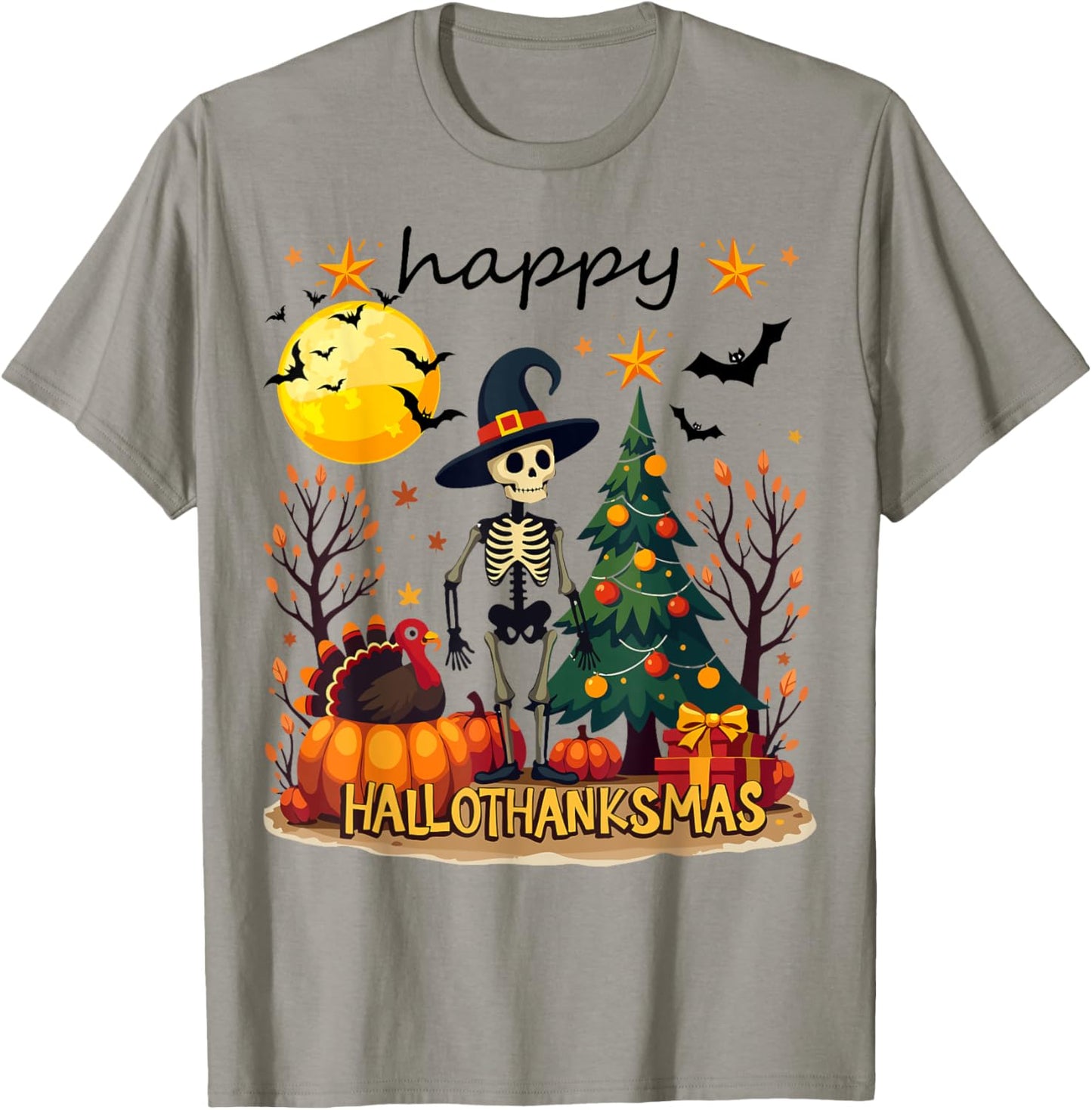 Happy Hallothanksmas Funny Halloween Christmas T-Shirt - T-Shirt | Sand